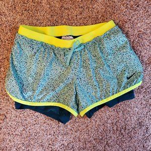 Nike Dri-Fit 2 in 1 Full Flex shorts size S speckled teal with neon yellow trim